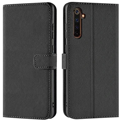 Abbildung von Verco Handyhülle für Realme 6 Pro Hülle, Bookcase Tasche Flipcover Case [Kartenfächer/Aufstellfunktion], Schwarz