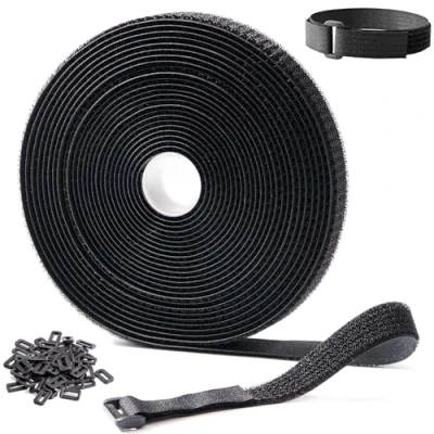 Abbildung von Trilancer Klettband 10m x 2cm, Wiederverschließbare Klett Kabelbinder mit 50 Schnallen, Starkes Gurtband zum Organisieren von Kabeln, Schläuchen, Fahrrad Zubehör, Schwarz