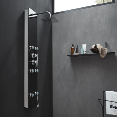 Abbildung von HOME DELUXE Duscharmatur Duschpaneel DIVE Schwarz inkl. Tropenbrause und komplettem Zubehör
