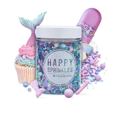 Abbildung von Happy Sprinkles Sweet Mermaid 90g Bunter Streusel Mix mit Schokolade Tortendeko Essbar Unterwasser Motiven Deko für Kuchen, Kekse &amp; Eis