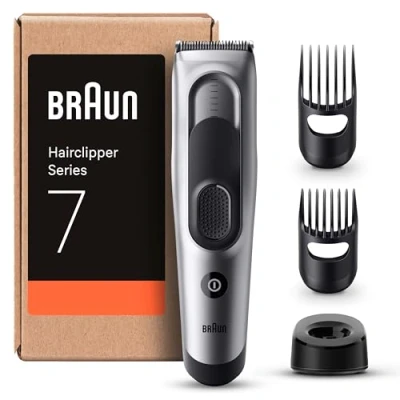 Abbildung von Braun Series 7 Haarschneider Herren, Haarschneidemaschine (recycelbare Verpackung), 17 Längeneinstellungen, 2 Kammaufsätze, 50 Min. NiMH Akku Laufzeit, HC7390