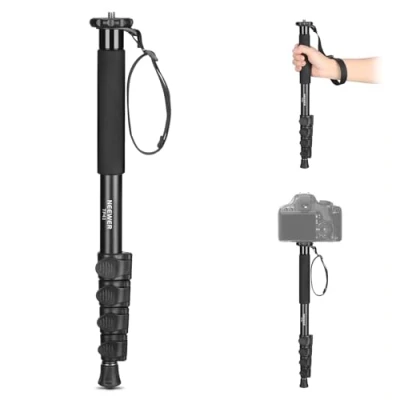 Abbildung von NEEWER 155cm Monopod, Kamera Einbeinstativ, tragbares Reise Video Einbein Stativ aus Aluminium mit 1/4&quot; 3/8&quot; Schraube Adapter für DSLR Camcorder, Profi Kamerazubehör, Max. Belastung 8kg, TP41