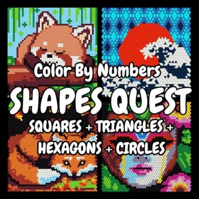Abbildung von Quest Color By Numbers: Squares + Triangles Hexagons Circles: Mystery Mosaic Number Book Activity For Adults (Black Background)