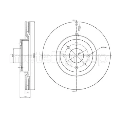 Abbildung von METELLI 23 0369C Bremsscheibe 284,0 22,0 4 59,0 Belüftet lackiert FIAT: BRAVO 2, Stilo Schrägheck, Doblo I Kombi, ABARTH: 500 / 595 695 Schrägheck