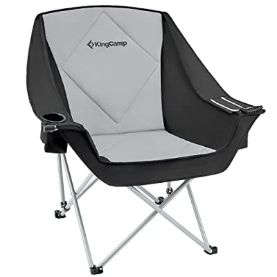 Abbildung von KingCamp XXL Campingstuhl Faltbar Gepolstert, Campingsessel mit Kühltasche &amp; Getränkehalter Armlehne bis 136 kg, Bequem Hochlehner Relaxsessel Camping Stuhl Klappbar für Angeln Strand Garten