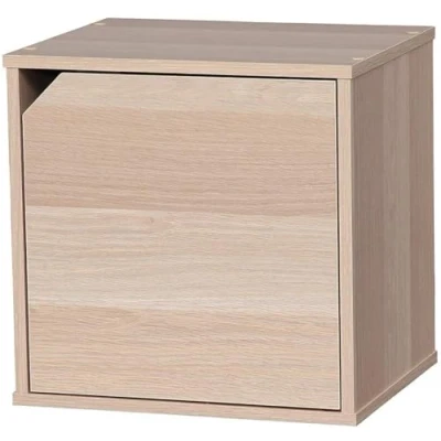 Abbildung von Iris Ohyama, Regal, Aufbewahrungswürfel, Kleines Beistellmöbel, Tür Stapelbar, Büro, Schlafzimmer, Wohnzimmer QR Box With Door 34D Hellbraun