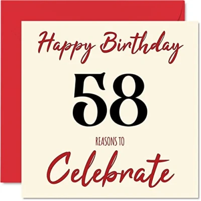 Abbildung von Stuff4 Lustige Geburtstagskarte zum 58. Geburtstag für Männer und Frauen Reasons To Happy Birthday Karte Vater, Mutter, Großvater, Nanny, Oma, Onkel, Tante, Cousin, Freund, 145 mm x