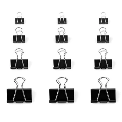 Abbildung von D.RECT Foldback Klammern 48 Stück 4x12 15/19/25/32mm Metal Foldbackklammern Vielzweckklammern Metall Binder Clips für Notizen Briefpapier Büroklammern, Schwarz
