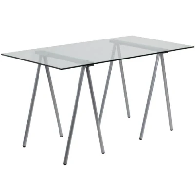 Abbildung von Flash Furniture Computerschreibtisch aus Glas mit silberfarbenem Metallrahmen