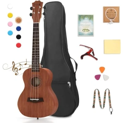 Abbildung von Dripex 23 Zoll Konzert Ukulele, Erwachsene Kinder Ukulele Set Vintage Kleine Gitarre Kit für Anfänger mit Tasche Tuner Gurt Bedienungsanleitung Saite (Braun)