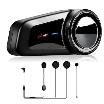 Abbildung von QSPORTPEAK M2 Motorrad Intercom, Helm Headset für bis zu 6 Motorräder mit 1000m Reichweite, DSP und CVS Geräuschunterdrückung Motorradhelm Kommunikationssystem/FM Radio/Voice Prompt/Wasserdicht