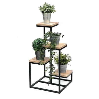 Abbildung von DanDiBo Blumenständer Blumentreppe Metall Schwarz Holz 75 cm Pflanzentreppe Modern