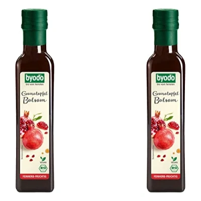 Abbildung von Byodo Bio Granatapfel Balsam 5% Säure, 2er Pack (2 x 0,25 Liter) Veganer Öko Apfel Essig, 100% Zutaten, Naturvergoren, ideal für Salate &amp; Soßen