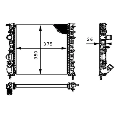 Abbildung von MAHLE ORIGINAL CR 308 000S Kühler, Motorkühlung für Fahrzeuge ohne Klimaanlage 350 378 23 mit Schraube Kühlrippen mechanisch gefügt RENAULT: CLIO 2