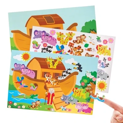 Abbildung von Baker Ross FX938 Noahs Arche Sticker Szenen Packung mit 5, Religiöse Erziehungs Kunsthandwerkssets für Kinder