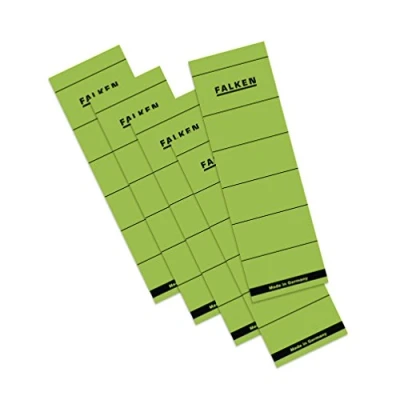 Abbildung von Original Falken 10er Pack Ordner Rückenschild. Made in Germany. Etiketten 60 x 190 mm selbstklebend für 8 cm breite grün