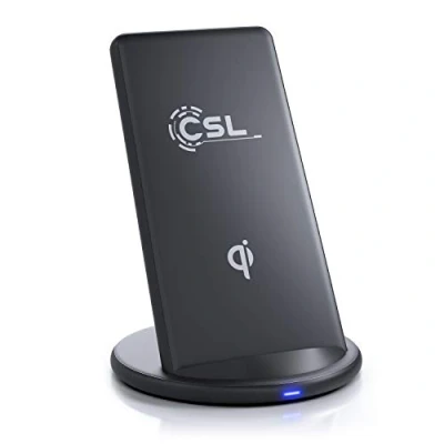 Abbildung von CSL Qi Stand Wireless Charge Stand, 10W Schnellladefunktion, vertikales und horizontales Laden, 5mm Ladedistanz, Überladungs Überspannungsschutz, kompatibel mit Apple, Samsung, LG, Huawei