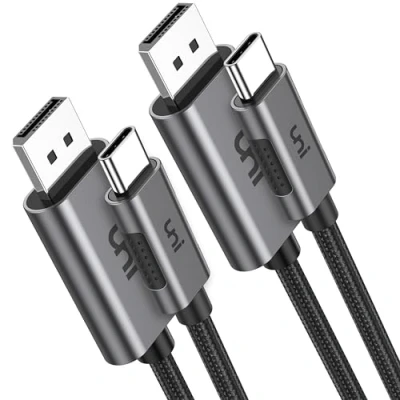 Abbildung von uni USB C auf Displayport Kabel 1.8m*2 Stücke, Nylonkabel &amp; Aluminiumgehäuse, für iPhone 15 Pro Max, Macbook Pro, Air, iPad M4/M2/M1, XPS 17/15/13, Surface Book 2 usw.