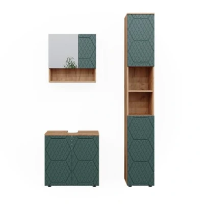 Abbildung von Vicco Badmöbel Set Badezimmer 3 Irma 3D riffled Goldkraft Grün, (3 St., er Set)