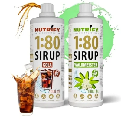 Abbildung von NUTRIFY Vital Fitness Drink 1:80 Sirup 2x1 L Set Waldmeister &amp; Cola, Getränkekonzentrat mit Vitaminen Carnitin zuckerfrei 160 Liter Sportgetränk kalorienarm 2er Pack, 2x 1000 ml