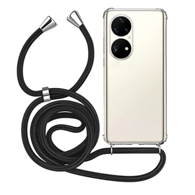 Abbildung von MyGadget Handykette für Huawei P50 Pro [ TPU Hülle mit verstellbaren Band ] Handyhülle Handyband zum Umhängen Kordel Schnur Case Schutzhülle Schwarz