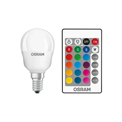 Abbildung von OSRAM STAR+ RGBW LED Lampe mit E14 Sockel, RGB Farben per Fernbedienung änderbar, 4.5W, Tropfenform, Ersatz für 25W Glühbirne, matt, Retrofit lamps with remote control, 4er Pack