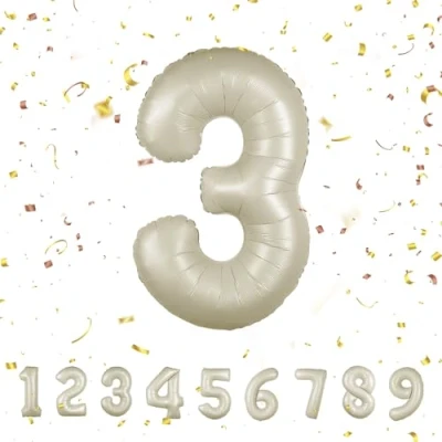 Abbildung von Geburtstag zahlen luftballon 3 jahre Beige Folienballon XXL Riesen in 40&quot; 101cm Geburtstagsdeko Ballon Zahl Deko zum .Fliegt mit Helium
