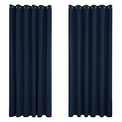 Abbildung von Deconovo Verdunkelungsvorhang Kälteschutz Gardinen Schlafzimmer Kälteschutzvorhang Blickdicht, 274x229 cm(HöhexBreite), Dunkelblau, 2er Set