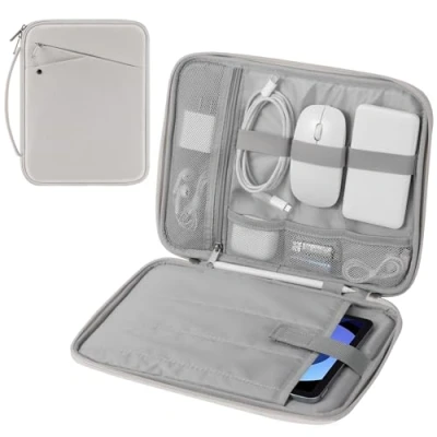 Abbildung von MoKo 9 11 Zoll Tablet Hülle, Tragetasche mit Griff für iPad Pro M4 2024/11 Air M2 2024/iPad 10th 10,9 5/4 10,9, Galaxy Tab S9/S8/S7/A9+/A8/A7, Grau/Weiß