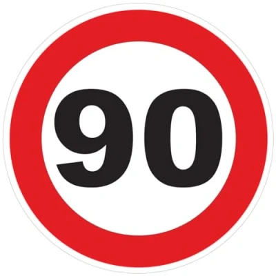 Abbildung von Aufkleber Geschwindigkeitsbegrenzung für Busse, Kreis, rot Traktor, Schwergewicht, Geschwindigkeitsbegrenzung, LKW, 90 km/h, selbstklebend, 10 cm Durchmesser