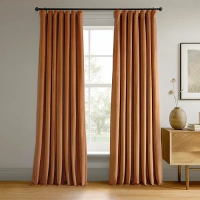 Abbildung von HPD Half Price Drapes Signature Verdunkelungsvorhänge aus Samt für Schlafzimmer, 50 x 96 (1 Panel), VPCH 180408 96, Burnt Pumpkin