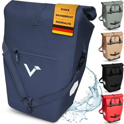 Abbildung von Valkental 2in1 Fahrradtasche aus klimafreundlichem TPU 100% Wasserdicht Viele praktische Fächer 23 28L Flexibles Volumen mit Laptopfach Gepäckträgertasche in Blau