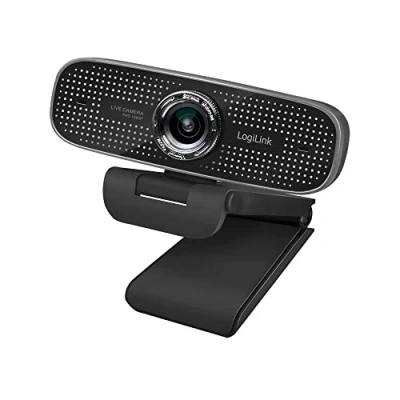 Abbildung von LogiLink UA0378 Konferenz HD USB Webcam, 100 Weitwinkelobjektiv, Dual Mikrofon mit Rauschunterdrückung, manueller Fokus, für Videokonferenzen &amp; Live Streaming, Schwarz