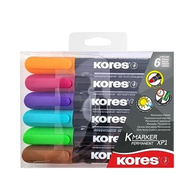 Abbildung von Kores K Marker XP1: Farbige Permanent Stifte, Rundspitze mit wasserfester und geruchsarmer Tinte, für alle Oberflächen, Einzelpackung 6 farbigen Stiften