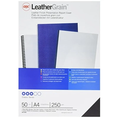 Abbildung von GBC LeatherGrain Einbanddeckel mit Lederstruktur, Fenster, schwarz, 50 Stück, A4, 250g/qm