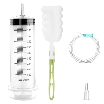Abbildung von GOLDEROC 1 Große Spritze 500ml mit Schlauch, Flaschenbürste, Ölspritze Dosierspritze aus Kunststoff, Wiederverwendbare Plastikspritze für Labor, Garten, Tiernahrung und Industrie