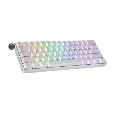 Abbildung von Ranked S60 Supernova Mechanische 60 Prozent Tastatur Hotswap Gaming Keyboard 61 Tasten mit RGB Beleuchtung PC/Mac Gamer US American Layout (Weiß, Gateron Optical Speed Yellow)