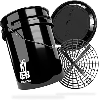 Abbildung von MAGIC BUCKET Auto Handwäsche Bundle Wascheimer Mit passendem Eimer Deckel 5 US GALLONEN ca. 20 Liter Grit Guard Eimereinsatz Schmutzsieb Waschset Schwarz/Schwarz