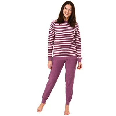Abbildung von RELAX by Normann Pyjama Damen Frottee Schlafanzug mit Bündchen in Streifenoptik 291 13 572