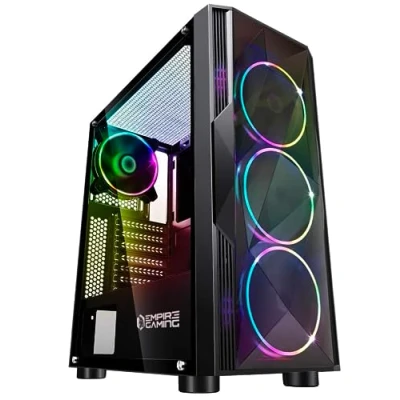 Abbildung von EMPIRE GAMING Diamond PC Gehäuse Gamer ARGB Mittelgroßer Gehäuseturm ATX Fassade aus Diamant Plexiglas und Seitentür Sicherheitsglas 4 Ventilatoren 5 Volts LED RGB Adressierbar 120 mm