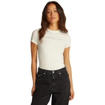 Abbildung von Tommy Jeans SLIM Linear TEE Tshirt print, Damen, Größe: 42, Ancient white