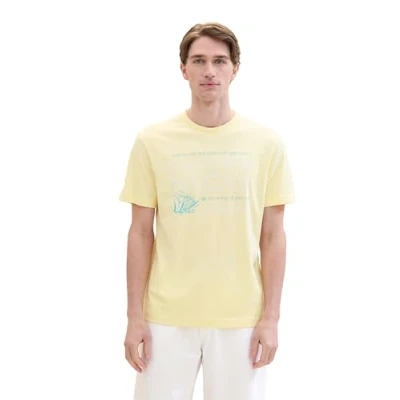 Abbildung von TOM TAILOR Herren Basic T Shirt mit Logo Print, light yellow, S