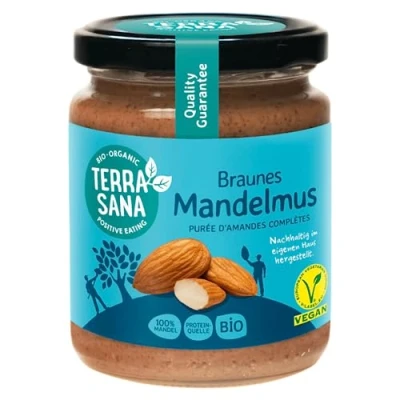 Abbildung von TerraSana Bio Mandelmus Braun (1 x 250g Glas) Reines aus Leicht Gerösteten Mandeln, Vielseitig Einsetzbar Mandelbutter