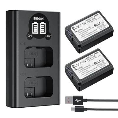 Abbildung von ENEGON NP FW50 Akku (2 Pack1300mAh) and LED Dual USB Ladegerät für Sony A55 A6000 A6500 A6300 A6400 A7 A7II A7RII A7SII A7S A7S2 A7R A7R2 A5100 RX10 Accessories