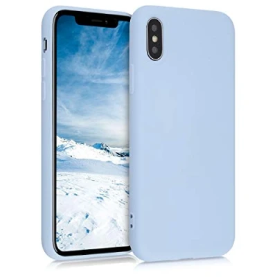 Abbildung von kwmobile Hülle kompatibel mit Apple iPhone X gummierte TPU Silikon Handyhülle Schutzhülle für kabelloses Laden Case in Hellblau matt