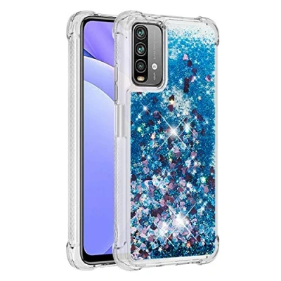 Abbildung von KBIKO zxl Hülle kompatibel mit Xiaomi Redmi 9T Schutzhülle Flüssig Glitzer, Handyhülle Back Cover Glitter Flüssigkeit, TPU Silikon Transparent für Poco M3.Blue YBL