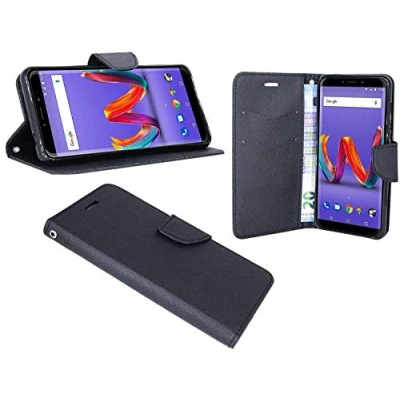 Abbildung von cofi1453® Buch Tasche Fancy kompatibel mit WIKO Harry 2 Handy Hülle Etui Brieftasche Schutzhülle Standfunktion, Kartenfach Schwarz
