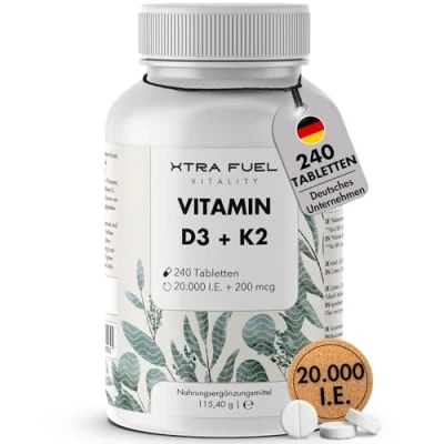 Abbildung von XTRA FUEL Vitamin D3 + K2 Tabletten 20.000 I.E. 200mcg MK 7 all trans 240 St