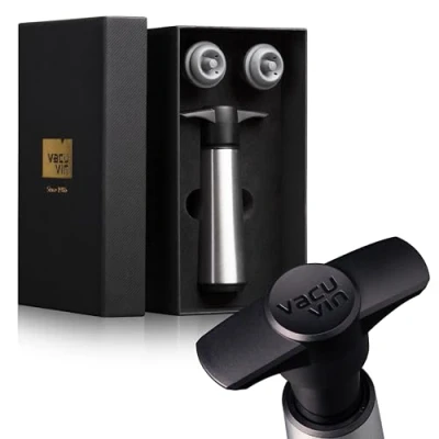 Abbildung von Vacu Vin Weinpumpe mit 2 Weinverschlüssen Wine Saver Edelstahl Box Silber
