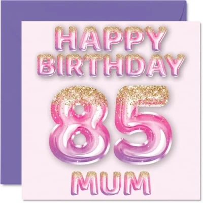 Abbildung von Stuff4 Geburtstagskarte zum 85. Geburtstag für Mama rosa &amp; lila Glitzerballons Happy Birthday Karten 85 Jahre alte Mutter, Mutter vom Sohn, Tochter, 145 mm x